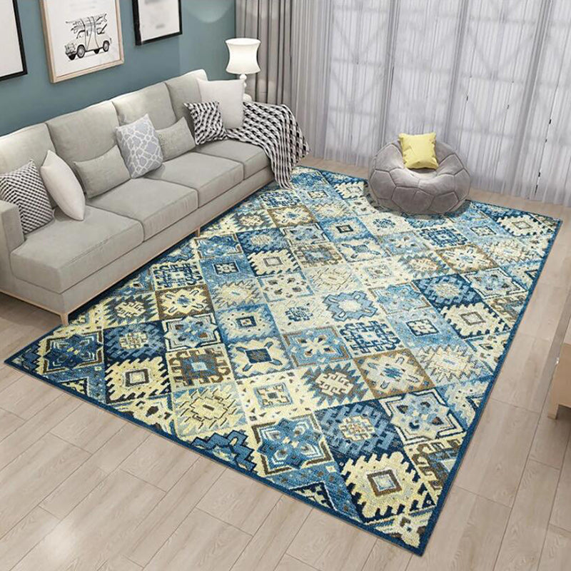 Moroccan Living Room Rug in Blue Diamond Print Rug Polyester Stain-Resistant Non-Slip Area Rug Blue Clearhalo 'Area Rug' 'Moroccan' 'Rugs' Rug' 1634342