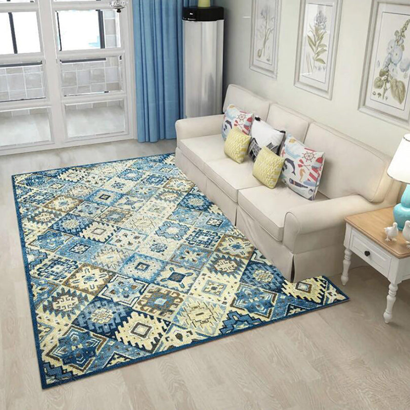 Moroccan Living Room Rug in Blue Diamond Print Rug Polyester Stain-Resistant Non-Slip Area Rug Clearhalo 'Area Rug' 'Moroccan' 'Rugs' Rug' 1634343