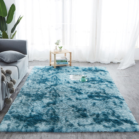 Casual Living Room Rug in Red and Blue Ikat Print Rug Polyester Non-Slip Washable Area Rug Peacock Blue