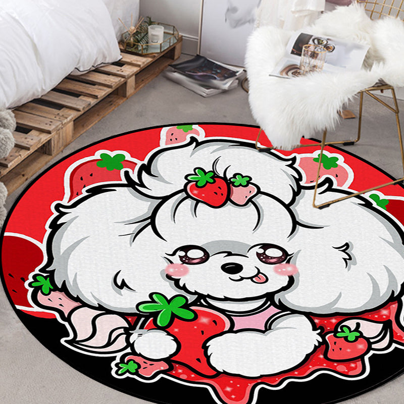 Kids Bedroom Rug in Purple and Red Animal Dog Star Strawberry Print Rug Polyester Non-Slip Area Rug Red Clearhalo 'Area Rug' 'Rug' 1634472