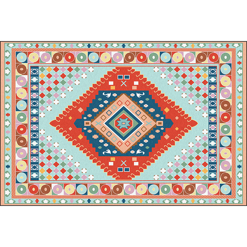 Blue and Orange Bedroom Rug Moroccan Medallion Circle Diamond Pattern Area Rug Polyester Anti-Slip Washable Carpet Clearhalo 'Area Rug' 'Moroccan' 'Rugs' Rug' 1634496