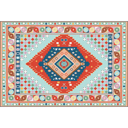 Blue and Orange Bedroom Rug Moroccan Medallion Circle Diamond Pattern Area Rug Polyester Anti-Slip Washable Carpet Clearhalo 'Area Rug' 'Moroccan' 'Rugs' Rug' 1634496