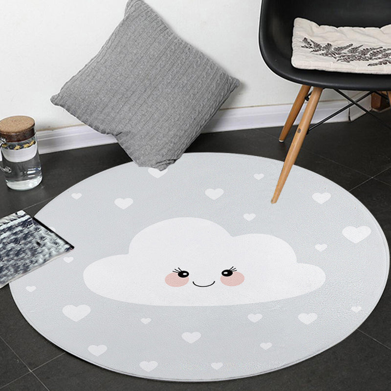 Kids Bedroom Rug in Grey Fairy Tales Cloud Heart Print Rug Polyester Stain-Resistant Non-Slip Area Rug Grey Clearhalo 'Area Rug' 'Rug' 1634572