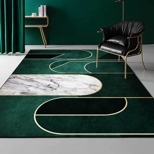 Green Novelty Rug Polyester Marble Surface Pattern Rug Washable Non-Slip Backing Carpet for Living Room Green