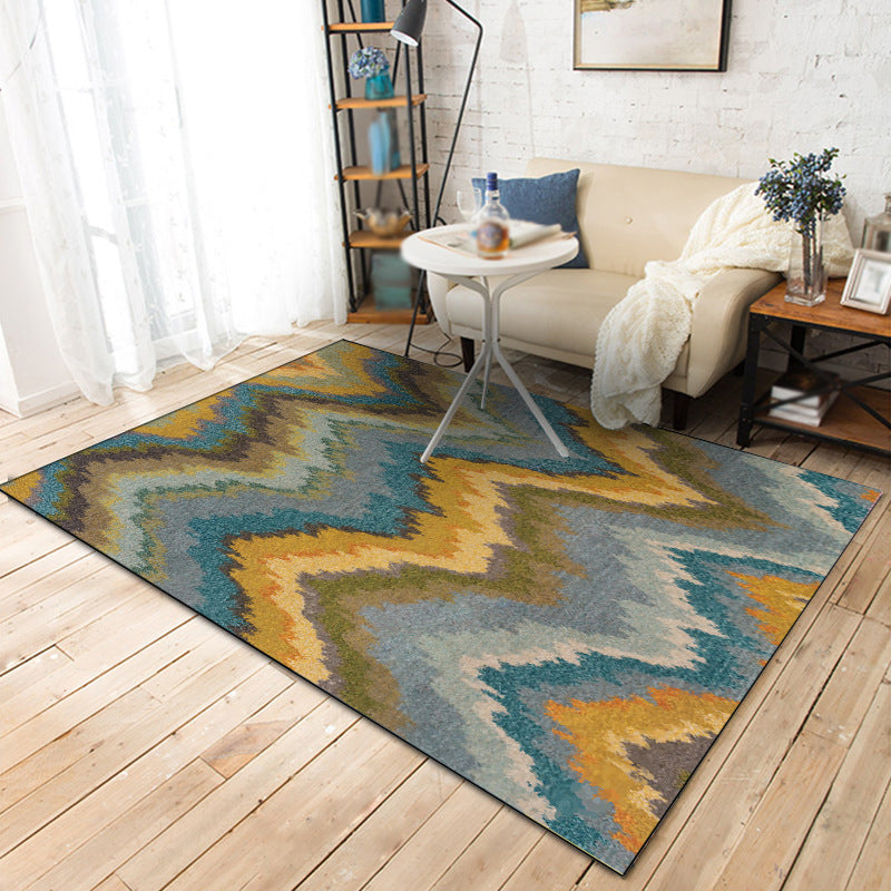 Minimalist Modern Rug in Yellow and Blue Abstract Wave Pattern Rug Polyester Anti-Slip Carpet for Home Decoration Clearhalo 'Area Rug' 'Modern' 'Rugs' Rug' 1634703