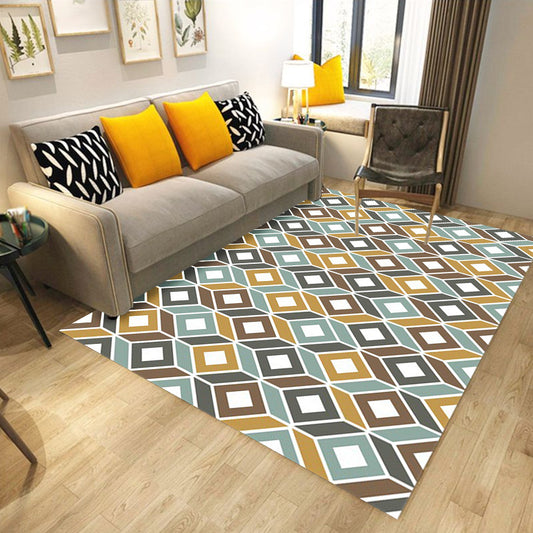 Yellow and Teal Bedroom Rug Modern Geometry Diamond Pattern Area Rug Polyester Anti-Slip Backing Carpet Clearhalo 'Area Rug' 'Modern' 'Rugs' Rug' 1634747