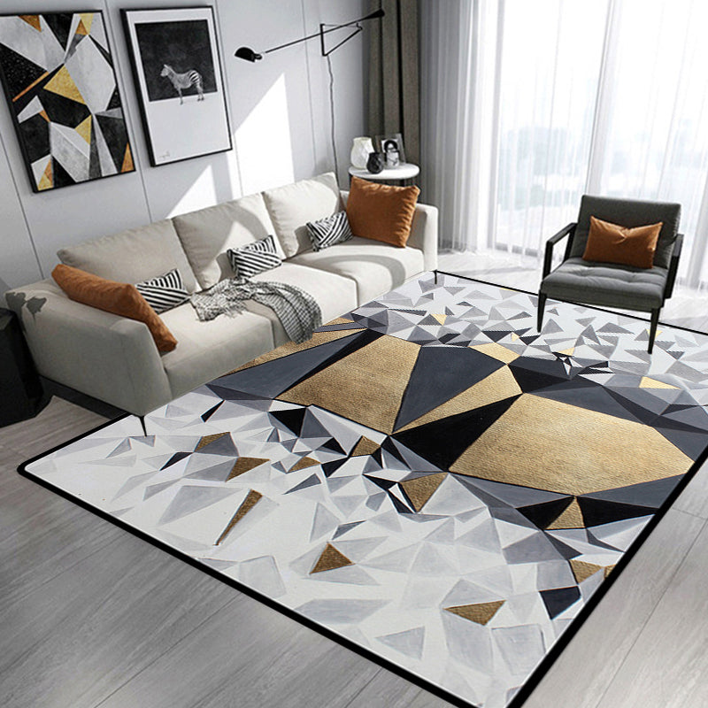 Novelty Living Room Rug in Grey and Gold Geometric Irregular Shape Print Rug Polyester Non-Slip Washable Area Rug Grey Clearhalo 'Area Rug' 'Rug' 1634755
