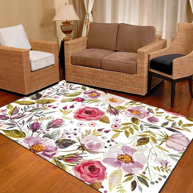 Classic French Country Rug in White Floral Leaf Pattern Rug Polyester Washable Carpet for Home Decoration Clearhalo 'Area Rug' 'French Country' 'Rugs' Rug' 1634763