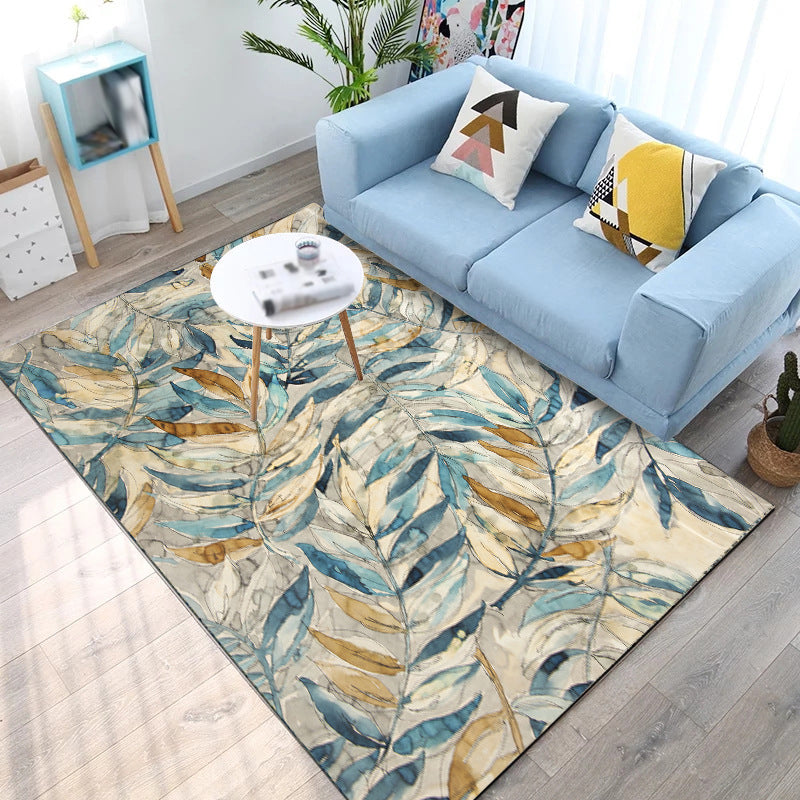 Classic Vintage Rug in Yellow and Blue Botanical Leaf Pattern Rug Polyester Anti-Slip Carpet for Home Decoration Blue Clearhalo 'Area Rug' 'Rugs' 'Vintage' Rug' 1634861
