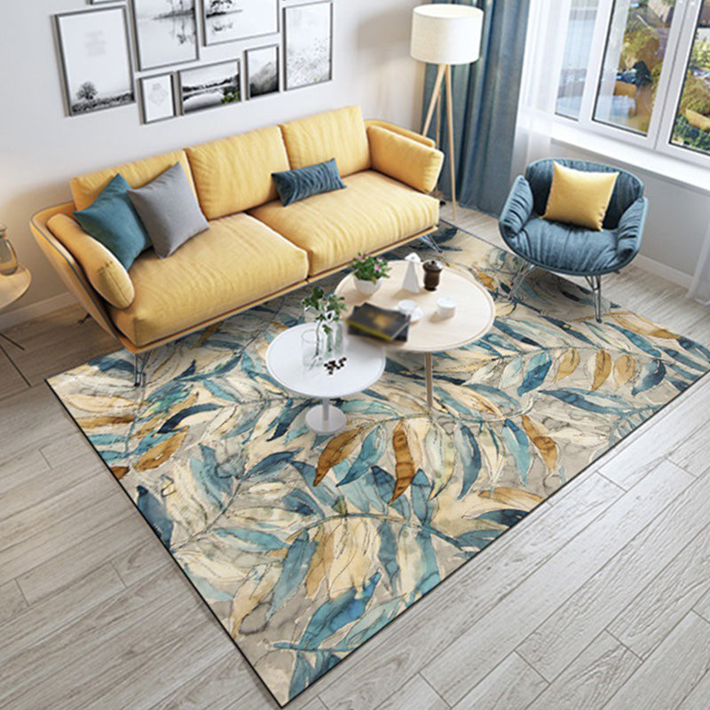 Classic Vintage Rug in Yellow and Blue Botanical Leaf Pattern Rug Polyester Anti-Slip Carpet for Home Decoration Clearhalo 'Area Rug' 'Rugs' 'Vintage' Rug' 1634862