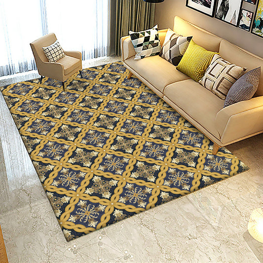 Moroccan Living Room Rug in Yellow Floral Chain Print Rug Polyester Pet Friendly Non-Slip Area Rug Clearhalo 'Area Rug' 'Moroccan' 'Rugs' Rug' 1634870