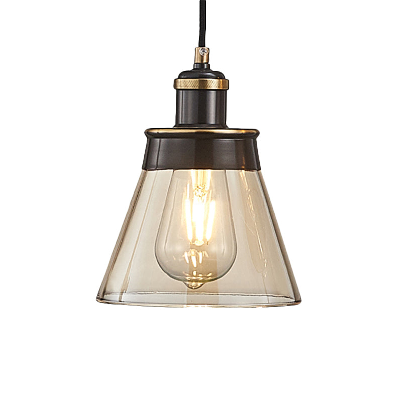 Brass 1 Light Pendant Lighting Industrial Clear/Amber/Smoked Glass Cone Hanging Lamp for Indoor Clearhalo 'Ceiling Lights' 'Glass shade' 'Glass' 'Industrial Pendants' 'Industrial' 'Island Lights' 'Middle Century Pendants' 'Pendant Lights' 'Pendants' 'Tiffany' Lighting' 163504