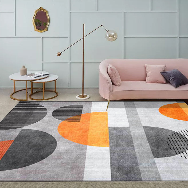 Contemporary Colorblock Rug Grey and Orange Polyester Rug Machine Washable Non-Slip Area Rug for Bedroom Clearhalo 'Area Rug' 'Modern' 'Rugs' Rug' 1635050