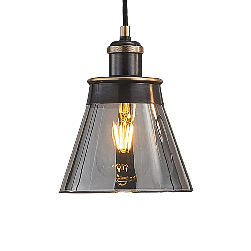 Brass 1 Light Pendant Lighting Industrial Clear/Amber/Smoked Glass Cone Hanging Lamp for Indoor Clearhalo 'Ceiling Lights' 'Glass shade' 'Glass' 'Industrial Pendants' 'Industrial' 'Island Lights' 'Middle Century Pendants' 'Pendant Lights' 'Pendants' 'Tiffany' Lighting' 163507