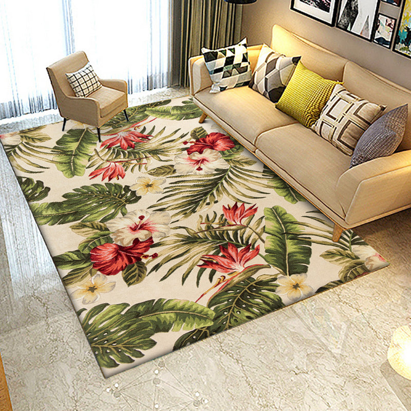 Classic Floral Pattern Rug with Leaf Green and Beige French Country Rug Polyester Washable Non-Slip Backing Area Rug for Living Room Clearhalo 'Area Rug' 'French Country' 'Rugs' Rug' 1635149