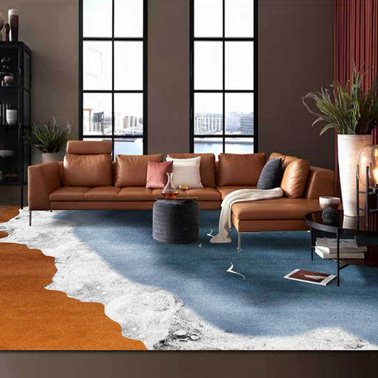 Brown and Blue Contemporary Rug Polyester Geography Pattern Rug Washable Non-Slip Backing Carpet for Living Room