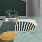 Modern Marble Surface Pattern Rug with Stripe Green Polyester Rug Machine Washable Non-Slip Area Rug for Bedroom