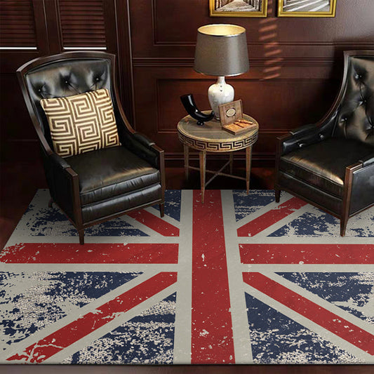 Funky British Flag Pattern Rug Red Nordic Rug Polyester Washable Anti-Slip Backing Area Rug for Living Room