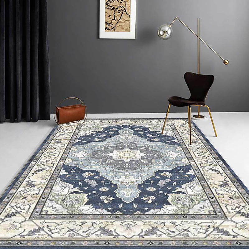 Moroccan Living Room Rug in Blue Medallion Floral Print Rug Polyester Stain-Resistant Anti-Slip Area Rug Blue Clearhalo 'Area Rug' 'Moroccan' 'Rugs' Rug' 1635212