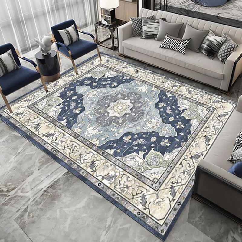 Moroccan Living Room Rug in Blue Medallion Floral Print Rug Polyester Stain-Resistant Anti-Slip Area Rug Clearhalo 'Area Rug' 'Moroccan' 'Rugs' Rug' 1635213