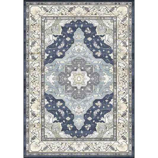 Moroccan Living Room Rug in Blue Medallion Floral Print Rug Polyester Stain-Resistant Anti-Slip Area Rug Clearhalo 'Area Rug' 'Moroccan' 'Rugs' Rug' 1635214