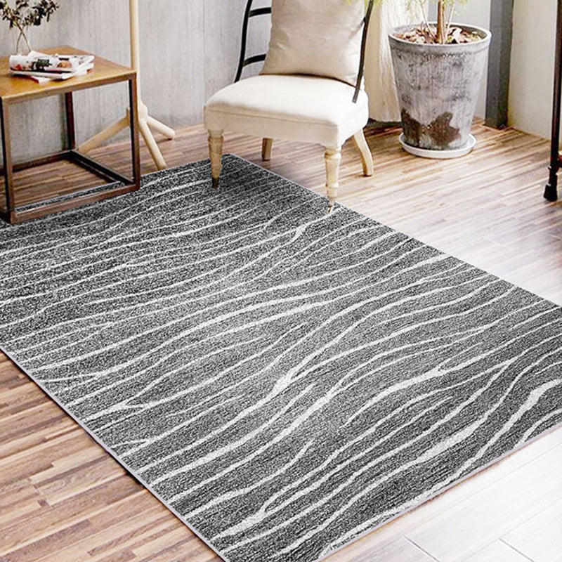 White and Grey Casual Rug Synthetic Swirl Stripe Pattern Rug Washable Non-Slip Backing Carpet for Living Room Black Clearhalo 'Area Rug' 'Casual' 'Rugs' Rug' 1635313