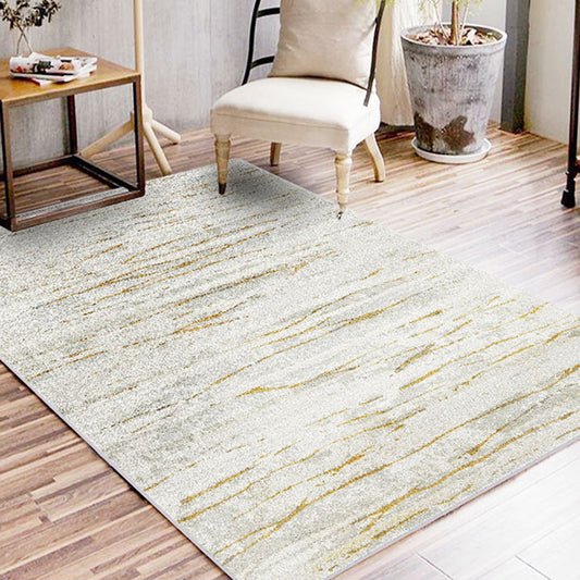 White and Grey Casual Rug Synthetic Swirl Stripe Pattern Rug Washable Non-Slip Backing Carpet for Living Room Beige
