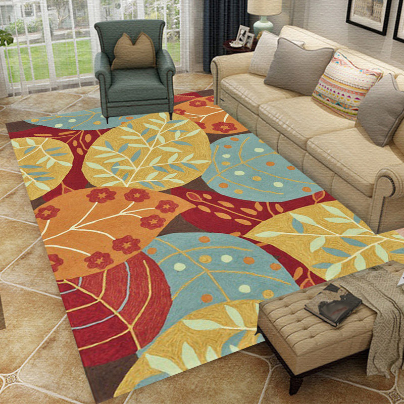 Red and Yellow Bedroom Rug Vintage Botanical Leaf Pattern Area Rug Polyester Anti-Slip Backing Carpet Clearhalo 'Area Rug' 'Rugs' 'Vintage' Rug' 1635437