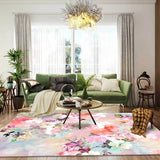 Pink Bedroom Rug French Country Floral Leaf Pattern Area Rug Polyester Machine Washable Carpet Pink Clearhalo 'Area Rug' 'French Country' 'Rugs' Rug' 1635445