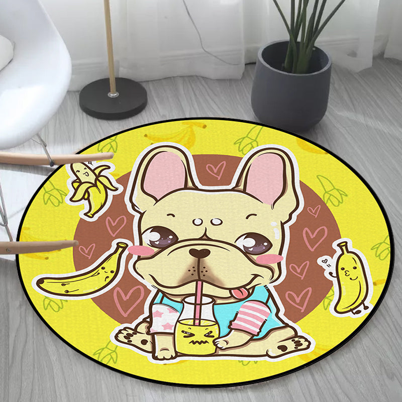 Cute Kids Rug in Pink and Yellow Animal Dog Banana Balloon Pattern Rug Polyester Washable Carpet for Nursery Yellow Clearhalo 'Area Rug' 'Rug' 1635453