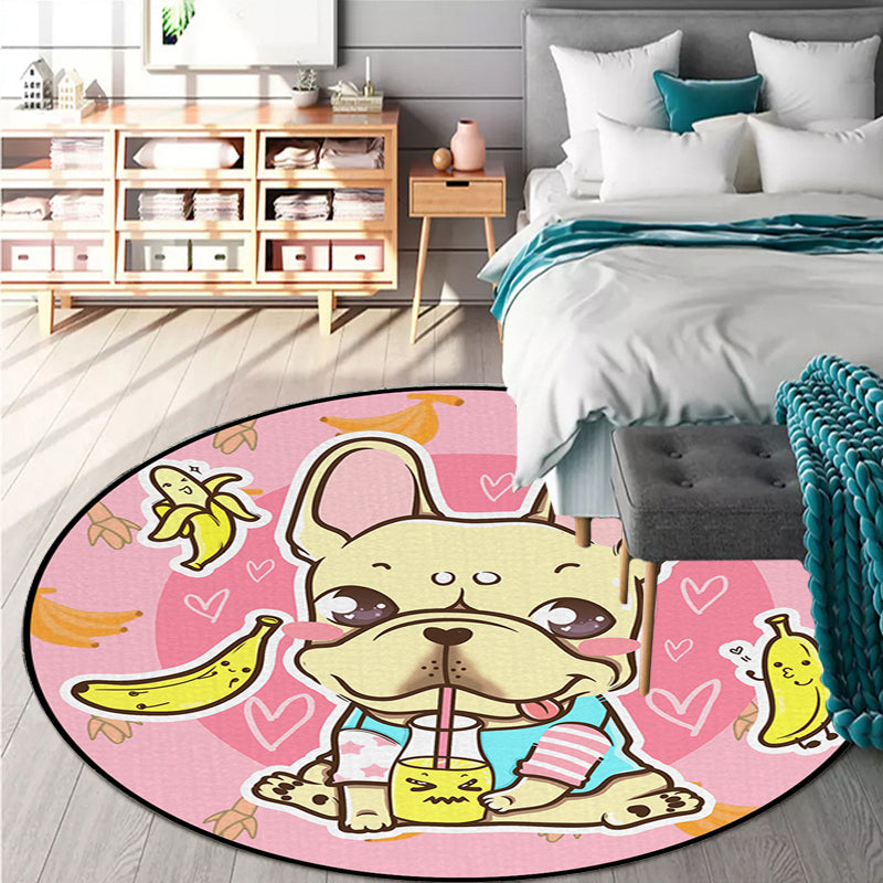 Cute Kids Rug in Pink and Yellow Animal Dog Banana Balloon Pattern Rug Polyester Washable Carpet for Nursery Pink Clearhalo 'Area Rug' 'Rug' 1635467