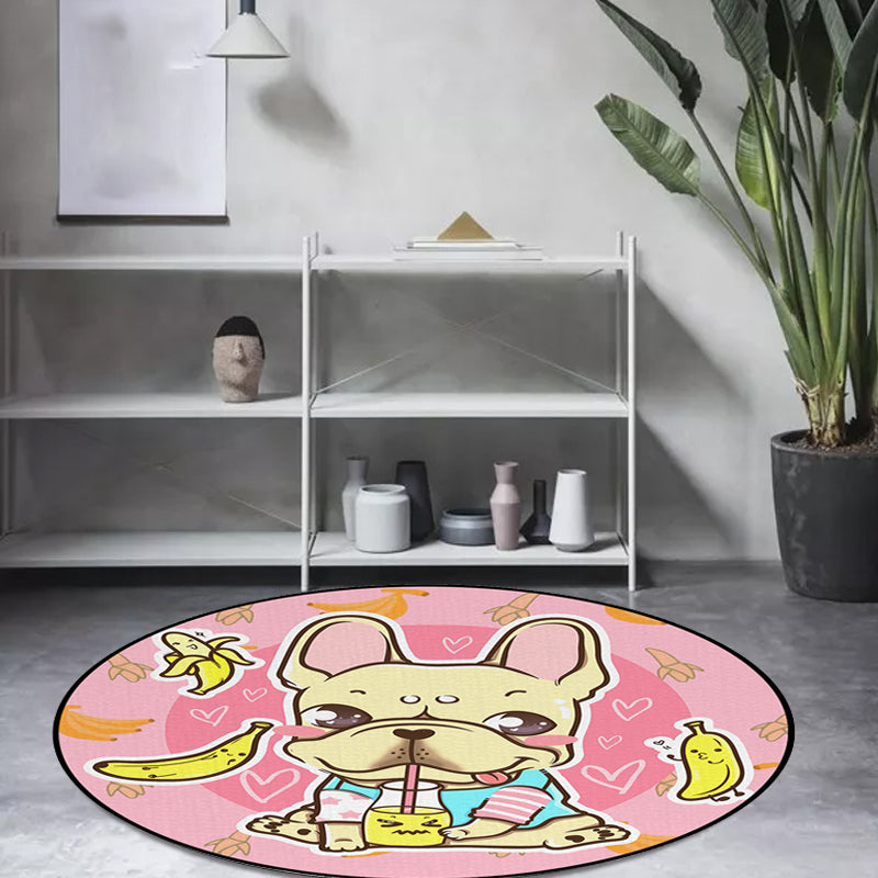 Cute Kids Rug in Pink and Yellow Animal Dog Banana Balloon Pattern Rug Polyester Washable Carpet for Nursery Clearhalo 'Area Rug' 'Rug' 1635468