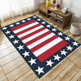 Modern Striped Pattern Rug with Star Navy and Red Polyester Rug Machine Washable Non-Slip Area Rug for Bedroom Red