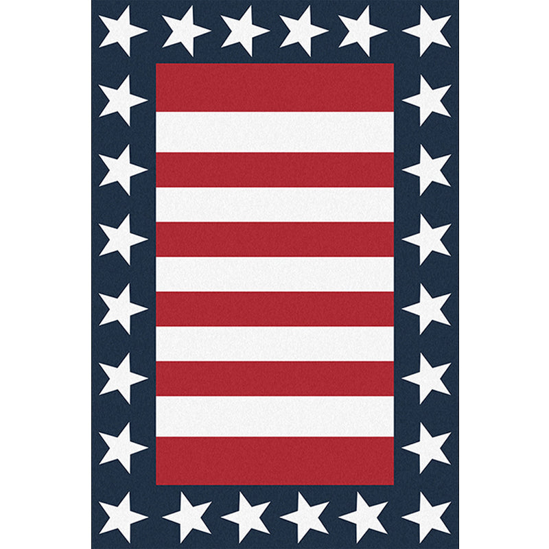 Modern Striped Pattern Rug with Star Navy and Red Polyester Rug Machine Washable Non-Slip Area Rug for Bedroom Clearhalo 'Area Rug' 'Modern' 'Rugs' Rug' 1635475