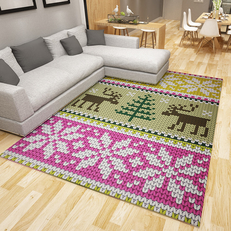 Green and White Bedroom Rug Southwestern Geometric Animal Pattern Area Rug Polyester Anti-Slip Carpet Pink Clearhalo 'Area Rug' 'Rugs' 'Southwestern' Rug' 1635496