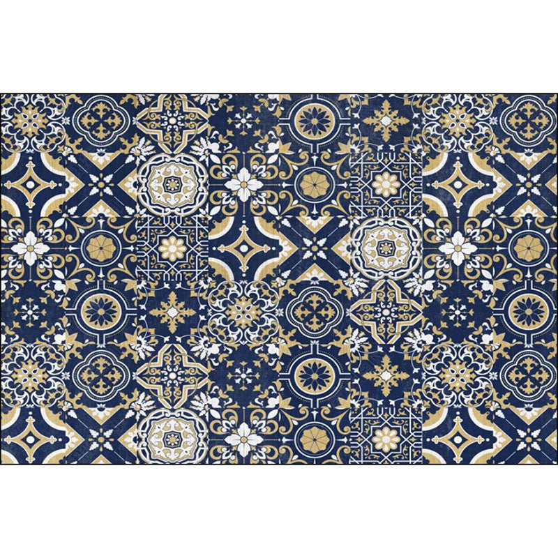 Blue Bedroom Rug Moroccan Floral Square Pattern Area Rug Polyester Anti-Slip Backing Carpet Clearhalo 'Area Rug' 'Moroccan' 'Rugs' Rug' 1635530