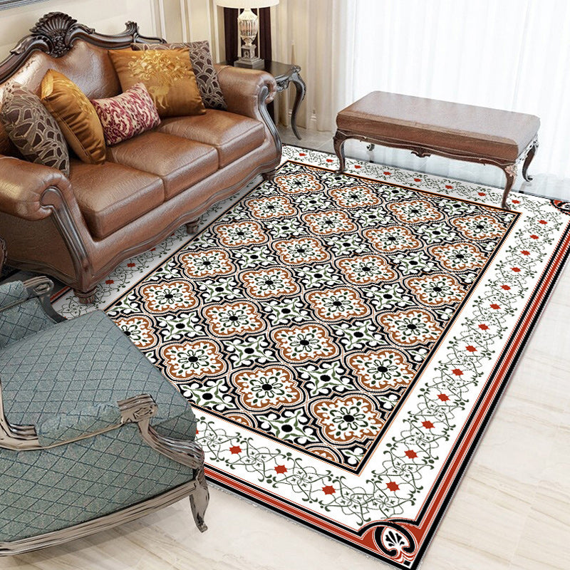 Persian Moroccan Rug in Brown Geometry Floral Pattern Rug Polyester Non-Slip Backing Carpet for Home Decoration Clearhalo 'Area Rug' 'Moroccan' 'Rugs' Rug' 1635537