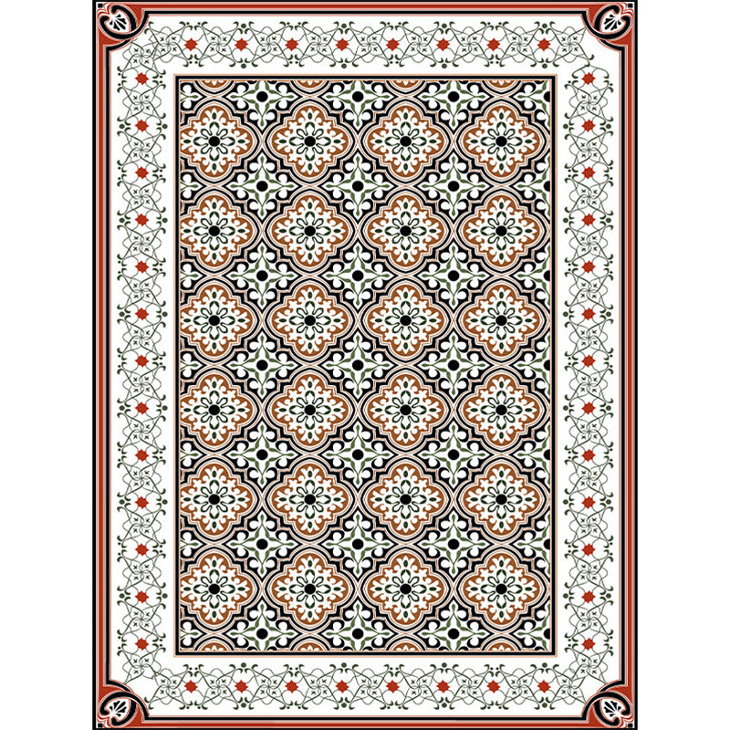 Persian Moroccan Rug in Brown Geometry Floral Pattern Rug Polyester Non-Slip Backing Carpet for Home Decoration Clearhalo 'Area Rug' 'Moroccan' 'Rugs' Rug' 1635538