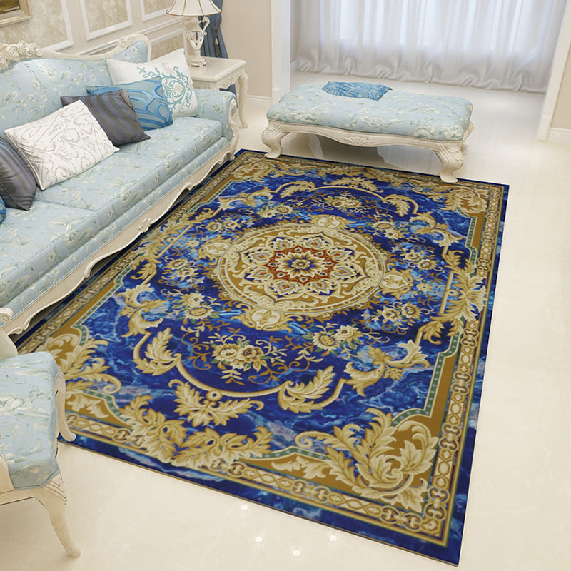 Moroccan Living Room Rug in Blue and Brown Medallion Floral Motif Print Rug Polyester Pet Friendly Area Rug Blue Clearhalo 'Area Rug' 'Moroccan' 'Rugs' Rug' 1635544