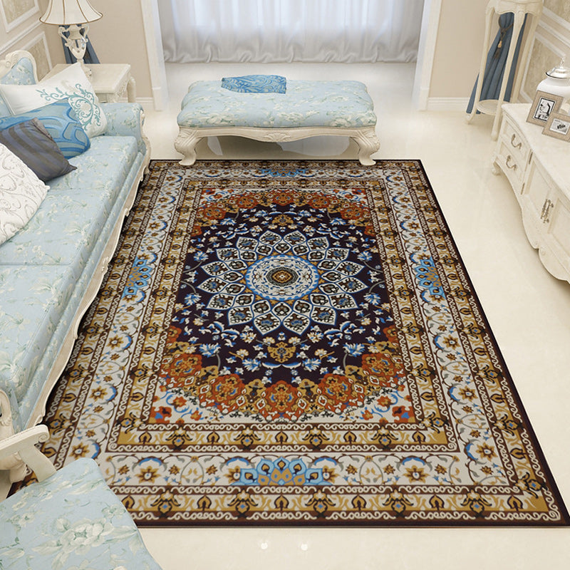 Moroccan Living Room Rug in Blue and Brown Medallion Floral Motif Print Rug Polyester Pet Friendly Area Rug Khaki Clearhalo 'Area Rug' 'Moroccan' 'Rugs' Rug' 1635550