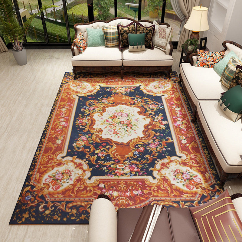 Moroccan Living Room Rug in Blue and Brown Medallion Floral Motif Print Rug Polyester Pet Friendly Area Rug Yellow-Red Clearhalo 'Area Rug' 'Moroccan' 'Rugs' Rug' 1635556