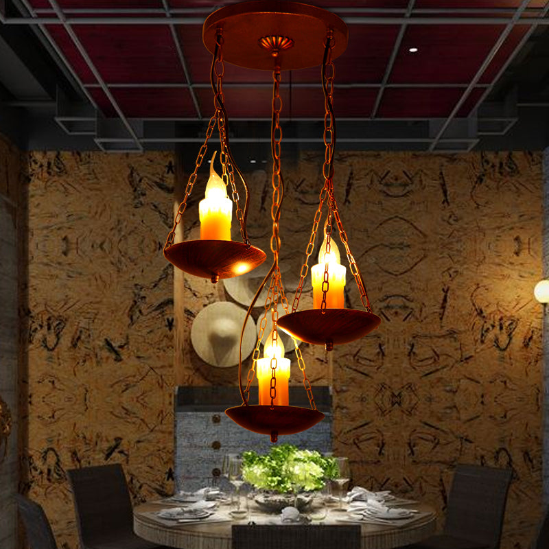 Black Metal Hanging Lamp Vintage Three-head Candle Ceiling Light in Rust for Coffee Shop Rust Clearhalo 'Ceiling Lights' 'Pendant Lights' 'Pendants' Lighting' 163565_d4b0a8ea-0766-4dda-9dbd-95ad07a130f8