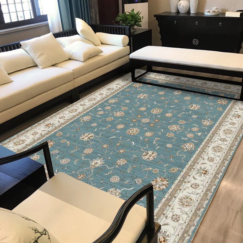Blue and Khaki Classic Rug Polyester Floral Pattern Rug Washable Non-Slip Backing Carpet for Living Room Clearhalo 'Area Rug' 'Rugs' 'Vintage' Rug' 1635697