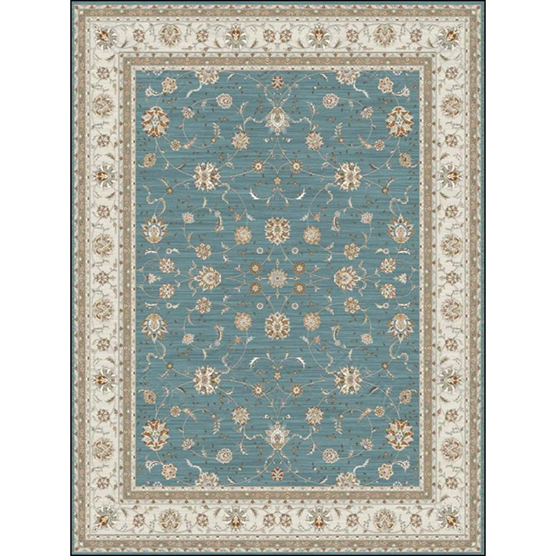 Blue and Khaki Classic Rug Polyester Floral Pattern Rug Washable Non-Slip Backing Carpet for Living Room Clearhalo 'Area Rug' 'Rugs' 'Vintage' Rug' 1635698