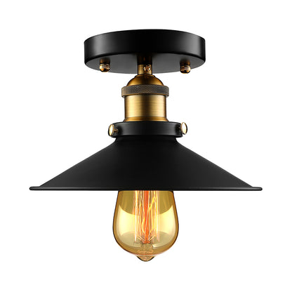 Black/Rust Cone Shade Semi Flush Mount Retro Stylish Metallic 1 Head Balcony Close to Ceiling Lighting Black Clearhalo 'Ceiling Lights' 'Close To Ceiling Lights' 'Close to ceiling' 'Flush mount' 'Industrial Flush Mount' Lighting' 16357
