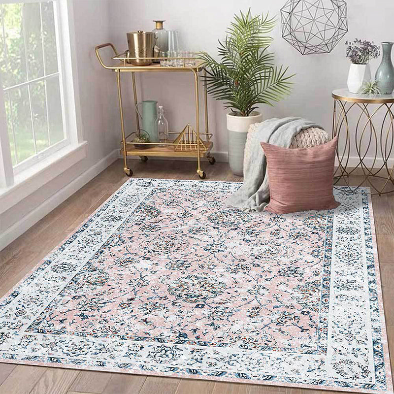 Shabby Chic Floral Pattern Rug Light Pink and Blue Polyester Rug Machine Washable Non-Slip Area Rug for Bedroom Light Pink Clearhalo 'Area Rug' 'Rugs' 'Vintage' Rug' 1635704