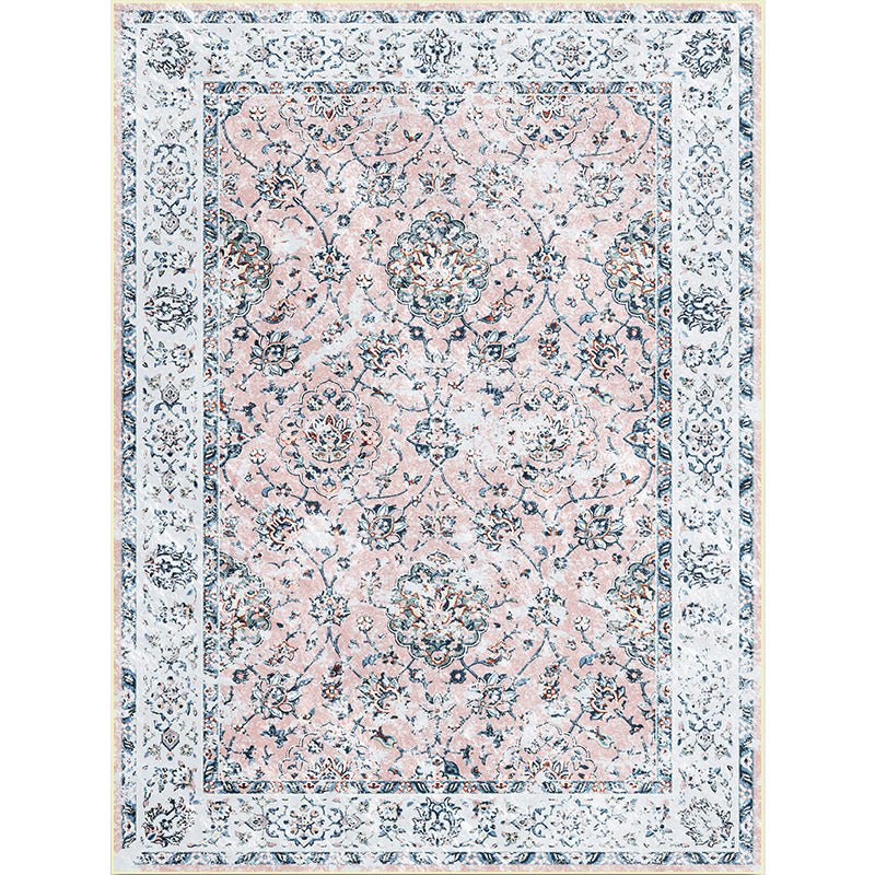 Shabby Chic Floral Pattern Rug Light Pink and Blue Polyester Rug Machine Washable Non-Slip Area Rug for Bedroom Clearhalo 'Area Rug' 'Rugs' 'Vintage' Rug' 1635706