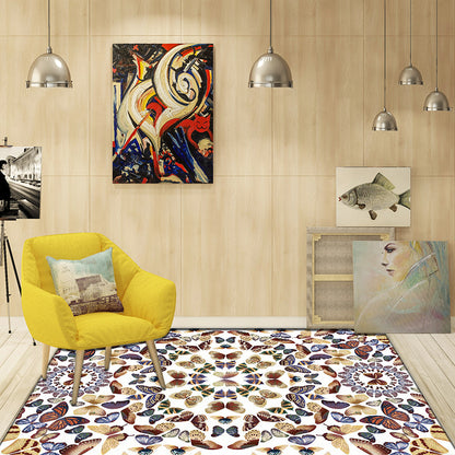 Black and White Vintage Rug Polyester Butterfly Pattern Rug Washable Non-Slip Backing Carpet for Living Room White Clearhalo 'Area Rug' 'Rugs' 'Vintage' Rug' 1635728