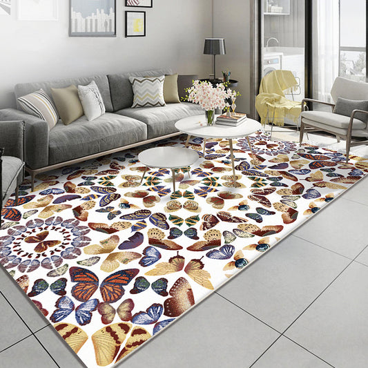 Black and White Vintage Rug Polyester Butterfly Pattern Rug Washable Non-Slip Backing Carpet for Living Room Clearhalo 'Area Rug' 'Rugs' 'Vintage' Rug' 1635729