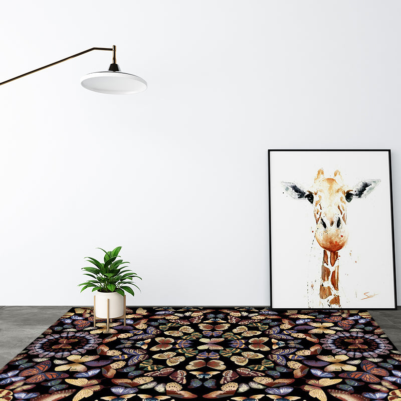 Black and White Vintage Rug Polyester Butterfly Pattern Rug Washable Non-Slip Backing Carpet for Living Room Clearhalo 'Area Rug' 'Rugs' 'Vintage' Rug' 1635737